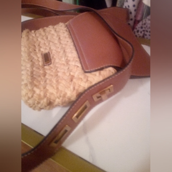SAM EDELMAN • ELLE Boho Summer Straw Ratan Husk Leather Flap Crossbody Purse - Picture 13 of 15